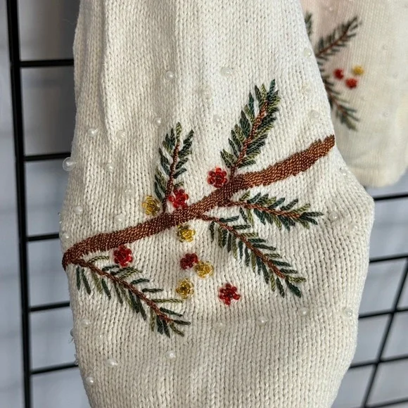 Vintage Ms Lee Cardigan Sweater Womens 2X Ivory Art to Wear Cottagecore Cardinal - Picture 10 of 12